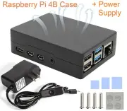 Black Aluminum RPi Raspberry Pi 4B Case Enclosure Box *PLUS* 5V/3A Power Supply