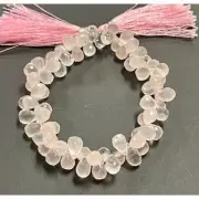 Rose Quartz Natural Gemstone Faceted Teardrops Briolette Beads Strand