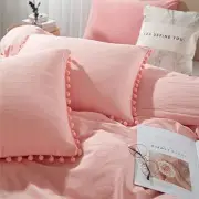 Pink Size Pillow Shams Set of 2, Boho Pom Fringe Standard Pink Pompom