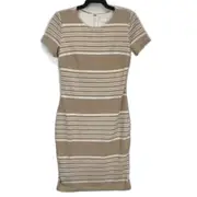 Kookai Beige & White Striped Short Sleeve Bodycon Mini Dress Zip Back Ladies Sz 40 NEW