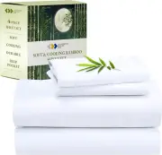 Rayon from Bamboo Sheets, Queen Size Bed Luxury Silk Sheets Cooling Sheets, Whit