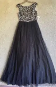 Aidan Mattox Dress 4 Evening Gown Black Long Lace Mesh Sleeveless Wedding NEW