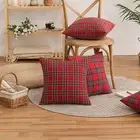 Christmas Pillowcase Thanksgiving Decor Geometric Plaid Print Set Frosted Hair