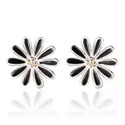 3PCS Silver plating Retro Black Chrysanthemum Silver Earring for Women Earrings Jewelry