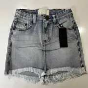 ONE TEASPOON Girls Mini Denim Skirt Size 9-10 Antique Bleached Fringe NWT