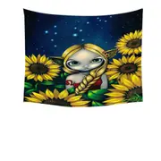 Cool Zodiac Art Leo Sunflower Night Elf Girl Tapestry