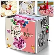 Stainless Steel Ice Cream Roll Maker, Stir-Fried Ice Cream Roll Machine with 300 * 250mm Wok, 360° Defrost Function and No Pre-cooling Required, 30S Quickly Evenly Stir Fry, for Frozen Yogurt