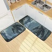 XYMZR Kitchen Mat Sasquatch Dark Tree for Floor, 2 Piece, Non Slip Washable Kitchen Rugs for Kitchen & Home Decor, Sink, Bathroom 19.7” x 27.6” + 19.7” + 47.2”