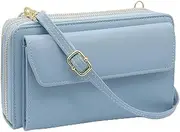 [Movefad] Women Leather Wallet Crossbody Bag Shoulder Bag Double Zipper Mobile Phone Purse Bag with Shoulder Strap, 109-blue