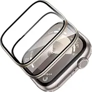 [Hoerrye] Protective Film for Apple Watch 41 mm Series 9/8/7, Aluminium Alloy Screen Protector [Titanium Alloy Frame] 9H Hardness Protective Glass, Tempered Glass Film, Bubble-Free, 3D Full Coverage,