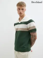River Island Green Open Collar Stripe Polo Shirt (W44614) | $90