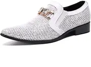 [Generic] Genuine Leather Formal Shoes for Men Oxford Slip On Metaldecor Breathable Mesh Low Top Block Heel Pointed Toe
