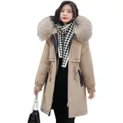 Nevenka Womens Winter Sherpa Lined Hooded Parka Jacket-Khaki