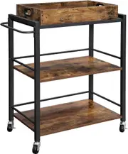 Industrial Bar Cart with Wheels and Handle - 3-Tier Beverage Cart - Rustic Brown and Black