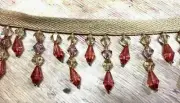Bead Fringe 2" Acrylic Glass TRIM LIP Upholstery Golden Cherry 1yd