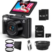 Digital Camera 5K 75MP 18X WIFI for YouTube with Wide Angle Lens 64GB SD Card