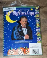 VINTAGE NEW BIG BLACK CAPE 45" VAMPIRE DRACULA CAPE STAND UP COLLAR