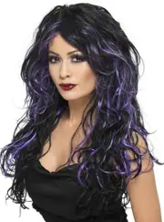 Gothic Bride Black and Purple Wig