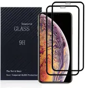 (2 Pack) Apple iPhone XS MAX Screen Protector Full Coverage Tempered Glass Case Friendly Screen Protector - Black