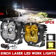 2x Laser 3"inch LED Work Light Amber/White Spot Flood Pods Offroad Driving 4WD