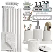 26PC Bathroom Accessory Set, Chenille Bath Mat with Adhesive Corner Shower Caddy