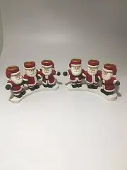 SANTA CLAUSE TAPER CANDLE HOLDERS SET OF 2 VINTAGE RESIN CHRISTMAS (B)