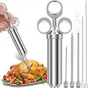 Meat Injector Kit - Stainless Steel Meat Syringe Kit, Non Slip Handle Easy Grip Food Injection Syringe, Easy Penetration Marinade Injector Syringe, Easy Assembly Meat Injectors for Meats