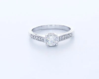 1.2 CTW Natural Diamond E/SI2 Round Cut 14K White Gold Prong Vintage Accent Ring