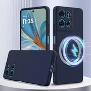 for Motorola Moto G75 Phone Case,Support MagSafe, Thin Slim Liquid Silicone Soft Rubber Gel TPU Full Camera Protection Bumper Pure Color Simple Cover,Blue