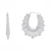 New Sterling Silver Large Oval Traditional Creole Hoop Earrings Silver For Her