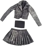 Generic 1/6 Scale Jacket, Pleated Skirt and Tube Top Set for Figure Body Display Clothing, Black Gray