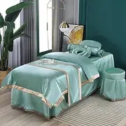 Green,75x190cm/29.5x74.8in,Beauty Massage Bed Cover with Holes,Elastic Silk Fleece Massage Table Sheets,Washable Salon Spa Pillowcase Stool Cover Massage Table Cover 4 Piece Set