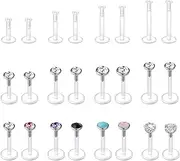 [JFORYOU] 16G 24Pcs Clear Lip Labret Medusa Piercing Studs Jewelry Flat Plastic Back Lip Rings Retainer Push Fit Bioflex Piercing for Monroe Ashelry Tragus Helix 6mm 8mm 10mm 12mm for Work