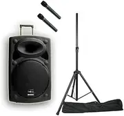 E-Lektron EL30-M 12 inch Mobile PA Sound System Bluetooth Battery Recoding MP3 USB SD incl. 2 Wireless Microphones 700W Karaoke Sound System with Stand