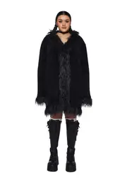 [Current Mood] Plus Furry Foe Long Cardigan-Black