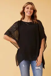 MARILYN SEQUIN COLD SHOULDER TOP