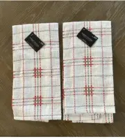Set Of 2 Robert Stanley Kitchen Towel Cotton Red/White/Green Plaid 26”x16”