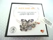Alex and Ani BUTTERFLY DUO CHARM Shiny Silver Charm Bangle New W/Tag Card & Box