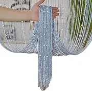 CLSSLVVBN Encrypted Thread Door Curtain Delicate and Exquisite Crystal Bead Door Curtain Polyester Bedroom Partition Curtain, Silver Gray, 1 * 2m
