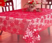 Benson Mills Red Poinsettia Ribbons Lace Fabric Tablecloth - 60"x 104" Oblong