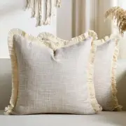 Faux Linen Fringe Decorative Throw Pillow Covers 18" x 18" (Pack of 2) Beige