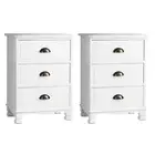 2x Bedside Table 3 Drawers Vintage - THYME White
