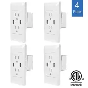 4PK Dual Plug Electric Wall Socket Adapter With 2 USB Port Outlet Panel Switch