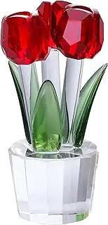 [Qianwei] Crystal Tulips Flowers Figurine Red with Vase - Glass Flower Bouquet Collectible Figurines Crystal Office Home Decor Paperweight - Tulip Gifts for Women Mom Bestfriend Wedding Anniversary