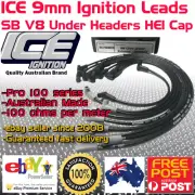 ICE PRO 100 9mm Spark Plug Leads V8 SB CHEV 327 350 Under Exhaust HEI Cap Black