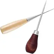 SEWOART 2pcs Leather Punch Tool Wooden Handle Scratch Awl for Bookbinding Sewing