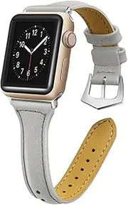 Top Grain Leather Bands Compatible for Apple Watch 38mm 40mm 41mm 42mm 44mm 45mm, Slim Replacement Wristband Thin Leather Strap for iWatch Series 7/6/5/4/3/SE