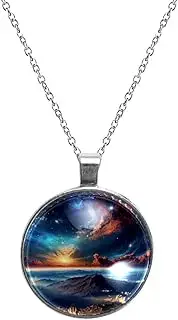 [Diusye] Necklaces for Women, Starry Nebula Sky Mountain Landscape Print Stainless Steel Pendant Necklace Jewelry Birthday Anniversary Wife Girls Friends Gift