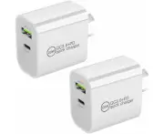 2PCS 20W DUAL USB-C Type C Fast PD Wall Charger USB 3A Adaptor For Android Samsung iPhone iPad