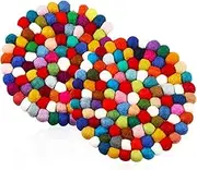 2 Pieces Felt Ball Trivet Round Felt Ball Coasters Handmade Trivet Multi Color Pot Mat Colorful Hot Plate Holder Heat Resistant Pot Holder for Table Desk Kitchen Decor Accessories